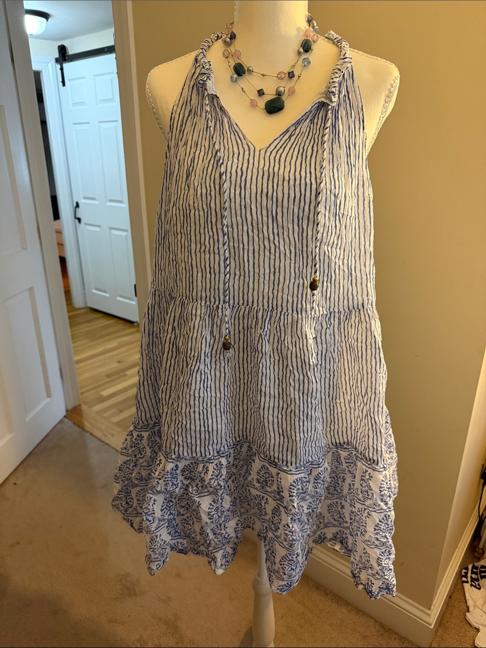Blue & White Striped Halter Sundress